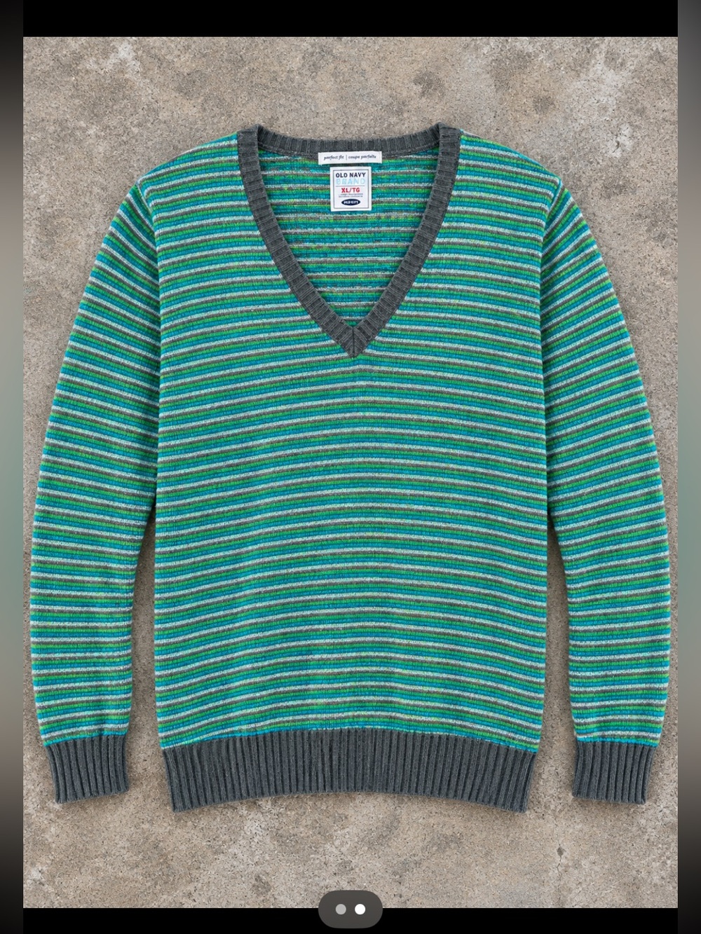 Y2K Old Navy Striped Lambswool V Neck Sweater Woman Large Green Blue Gray